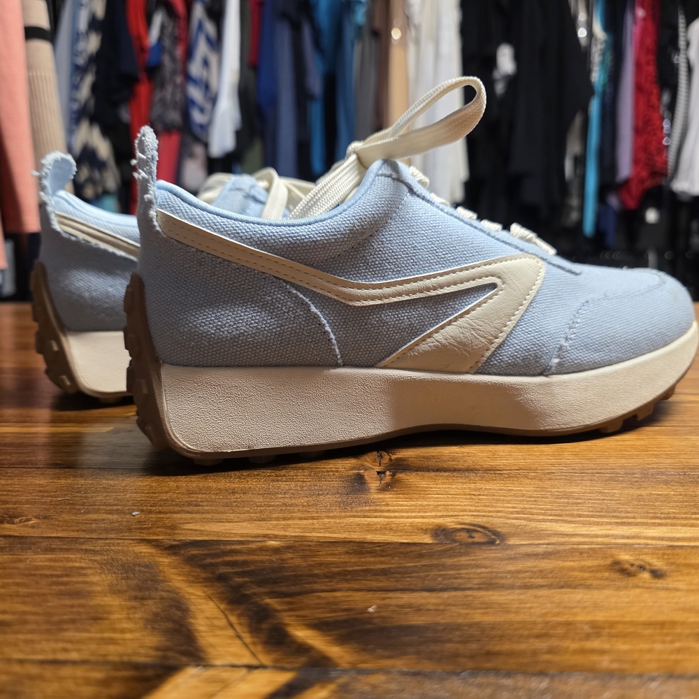 Light Blue Canvas Casual Sneakers with Cream Accents